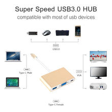 Load image into Gallery viewer, USB Type C to VGA 3-in-1 Hub Adapter supports USB Type C tablets and laptops for Macbook Pro / Google ChromeBook, VGA+USB3.0 to Type-C Gold, VGA+USB3.0 to Type-C Silver