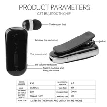 Load image into Gallery viewer, K36 Stereo Wireless Bluetooth Headset Calls Remind Vibration Wear Clip Driver Auriculares Earphone