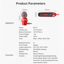 Load image into Gallery viewer, BT315 Sport Bluetooth Headset Wireless Stereo Earphone Bluetooth 4.1 Earpiece With Mic Sport Bass Magnetic Necklace Earpiece