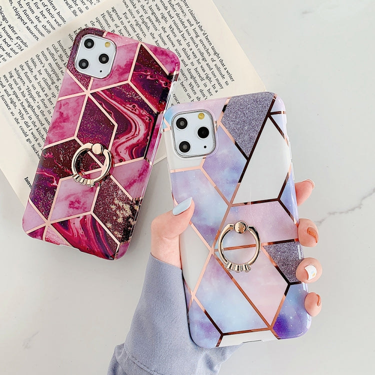 For iPhone 11 Pro Plating Colorful Geometric Pattern Mosaic Marble TPU Mobile Phone Case Rhinestone Stand Ring, For iPhone 11 Pro