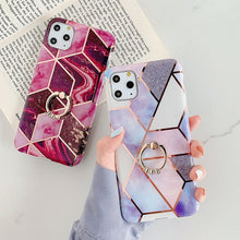 Load image into Gallery viewer, For iPhone 11 Pro Plating Colorful Geometric Pattern Mosaic Marble TPU Mobile Phone Case Rhinestone Stand Ring, For iPhone 11 Pro
