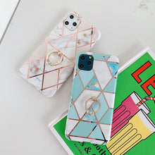 Load image into Gallery viewer, For iPhone 11 Pro Plating Colorful Geometric Pattern Mosaic Marble TPU Mobile Phone Case Rhinestone Stand Ring, For iPhone 11 Pro