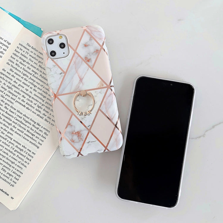 For iPhone 11 Pro Plating Colorful Geometric Pattern Mosaic Marble TPU Mobile Phone Case Rhinestone Stand Ring, For iPhone 11 Pro