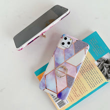 Load image into Gallery viewer, For iPhone 11 Pro Plating Colorful Geometric Pattern Mosaic Marble TPU Mobile Phone Case Rhinestone Stand Ring, For iPhone 11 Pro