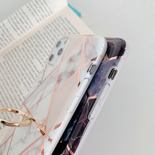 Load image into Gallery viewer, For iPhone 11 Pro Plating Colorful Geometric Pattern Mosaic Marble TPU Mobile Phone Case Rhinestone Stand Ring, For iPhone 11 Pro
