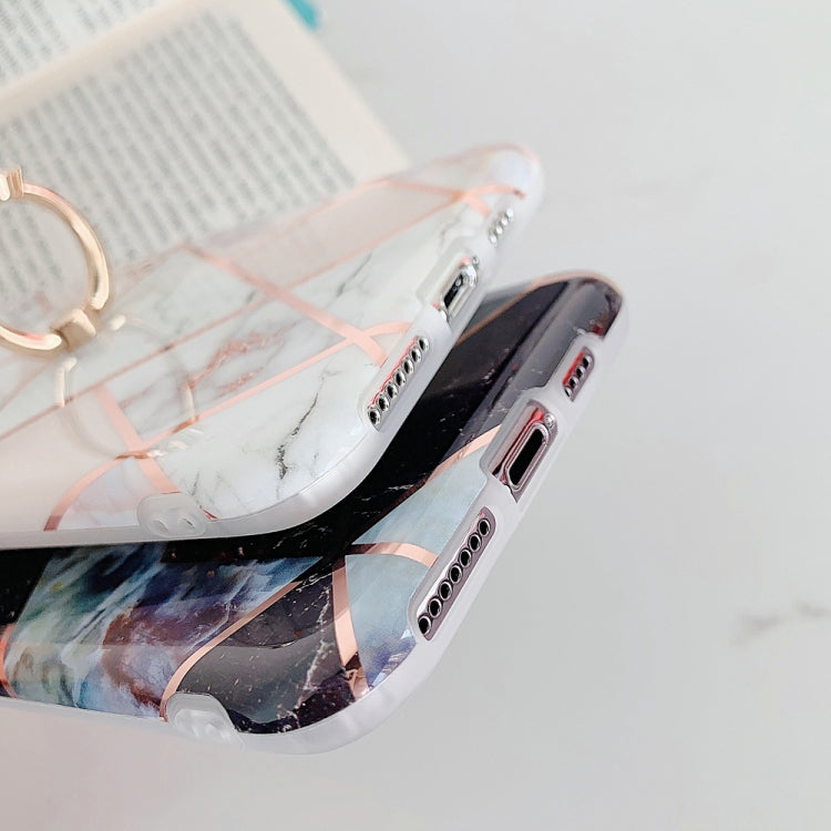 For iPhone 11 Pro Plating Colorful Geometric Pattern Mosaic Marble TPU Mobile Phone Case Rhinestone Stand Ring, For iPhone 11 Pro