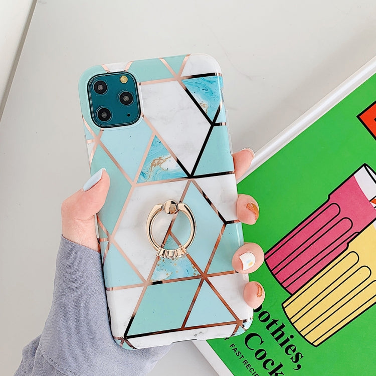 For iPhone 11 Pro Plating Colorful Geometric Pattern Mosaic Marble TPU Mobile Phone Case Rhinestone Stand Ring, For iPhone 11 Pro