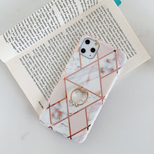 Load image into Gallery viewer, For iPhone 11 Pro Plating Colorful Geometric Pattern Mosaic Marble TPU Mobile Phone Case Rhinestone Stand Ring, For iPhone 11 Pro