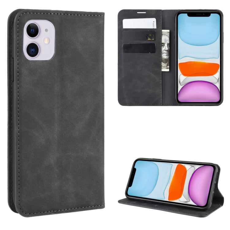 For iPhone 11   Retro-skin Business Magnetic Suction Leather Case with Purse-Bracket-Chuck, For iPhone 11
