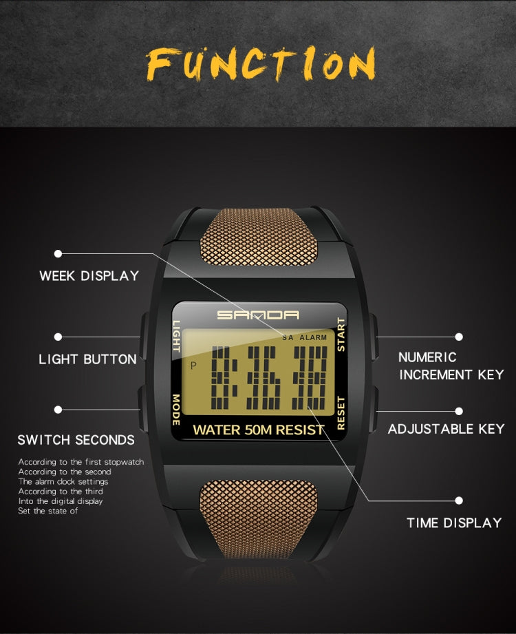 SANDA 222 Men Sports Outdoor Mountaineering Digital Electronic Watch Square Multi functional Waterproof Watch