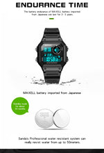 Load image into Gallery viewer, SANDA418 Square Wristwatch Swimming Waterproof Alarm Night light Male Student Watch Simple Fashion Sports Watch