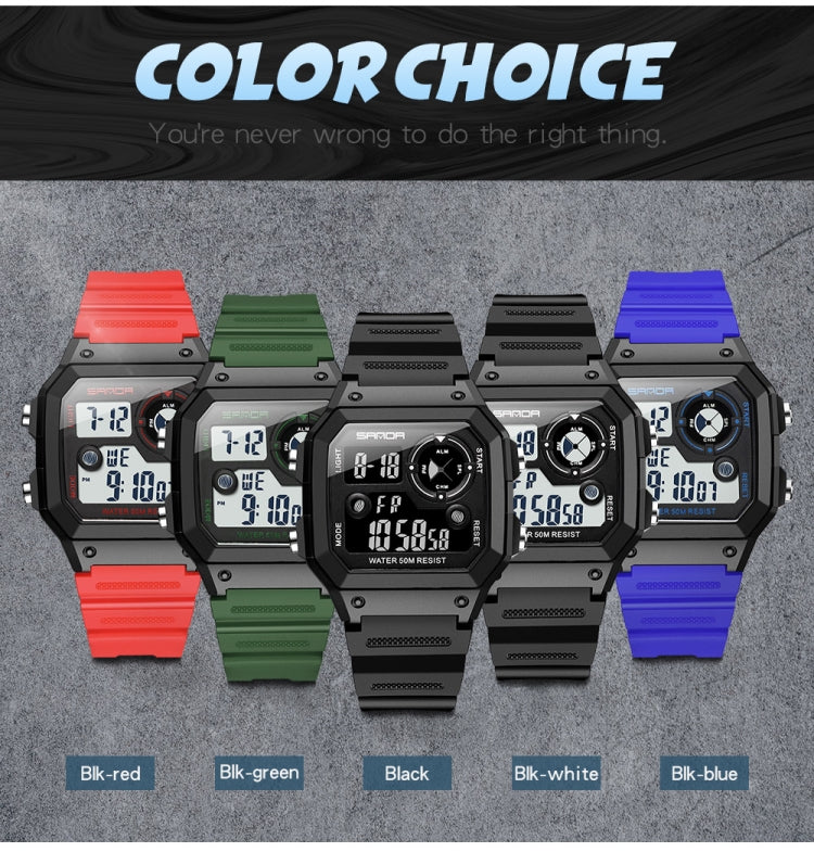 SANDA418 Square Wristwatch Swimming Waterproof Alarm Night light Male Student Watch Simple Fashion Sports Watch