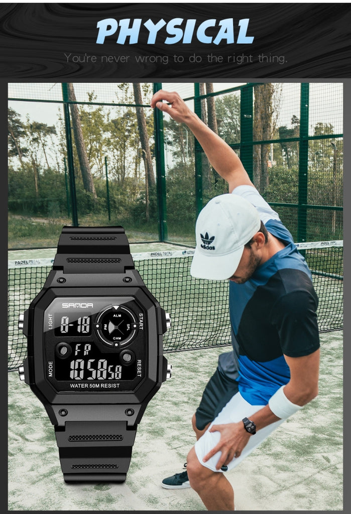 SANDA418 Square Wristwatch Swimming Waterproof Alarm Night light Male Student Watch Simple Fashion Sports Watch