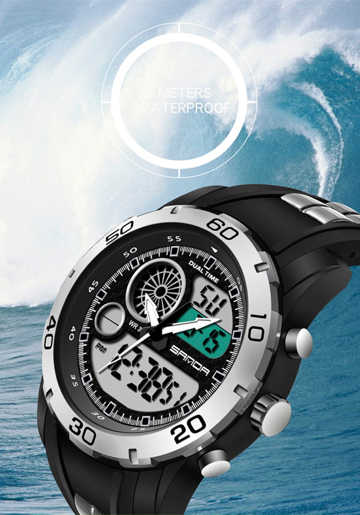 SANDA New Waterproof Luminous Plastic Multi Functional Watch Men Outdoor Sports LED Electronic Watch