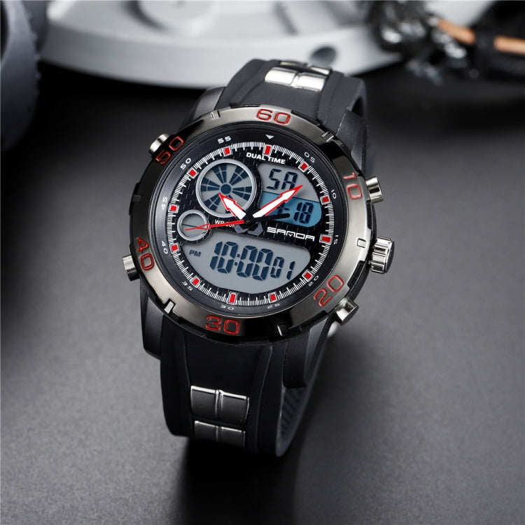 SANDA New Waterproof Luminous Plastic Multi Functional Watch Men Outdoor Sports LED Electronic Watch