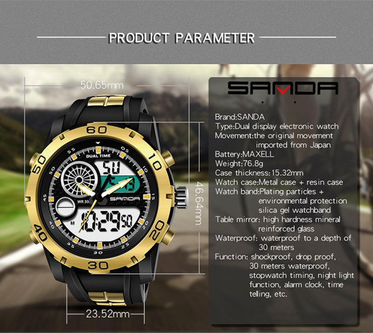 SANDA New Waterproof Luminous Plastic Multi Functional Watch Men Outdoor Sports LED Electronic Watch