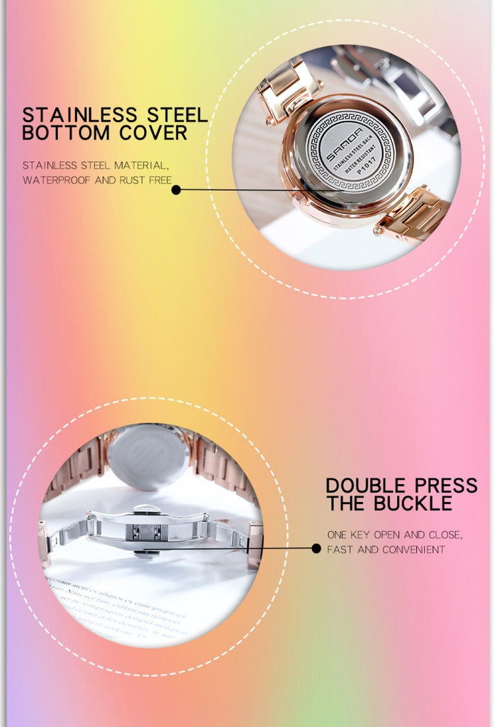 SANDA 1017 Lady Watch All Over The Sky Star 360 Degree Rotating Watch Diamond Steel Band Women Watch