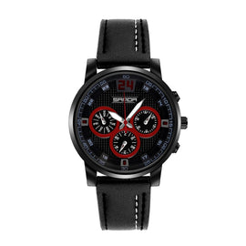 SANDA 5009 Business Fashion Three Eye Six Needle Casual Leather Waterproof Men Quartz Watch