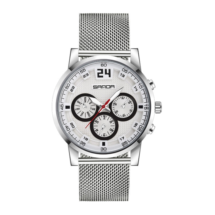 SANDA 5009 Business Fashion Three Eye Six Needle Casual Leather Waterproof Men Quartz Watch