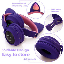 Load image into Gallery viewer, Cute Cat Ear Bluetooth 5.0 Headphones Foldable On-Ear Stereo Wireless Headset Headphone with Mic / LED Light / FM Radio / TF Card, SYA00833501F, SYA00833501A, SYA00833501B, SYA00833501C, SYA00833501D, SYA00833501E