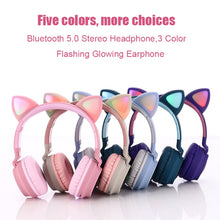 Load image into Gallery viewer, Cute Cat Ear Bluetooth 5.0 Headphones Foldable On-Ear Stereo Wireless Headset Headphone with Mic / LED Light / FM Radio / TF Card, SYA00833501F, SYA00833501A, SYA00833501B, SYA00833501C, SYA00833501D, SYA00833501E