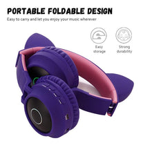 Load image into Gallery viewer, Cute Cat Ear Bluetooth 5.0 Headphones Foldable On-Ear Stereo Wireless Headset Headphone with Mic / LED Light / FM Radio / TF Card, SYA00833501F, SYA00833501A, SYA00833501B, SYA00833501C, SYA00833501D, SYA00833501E