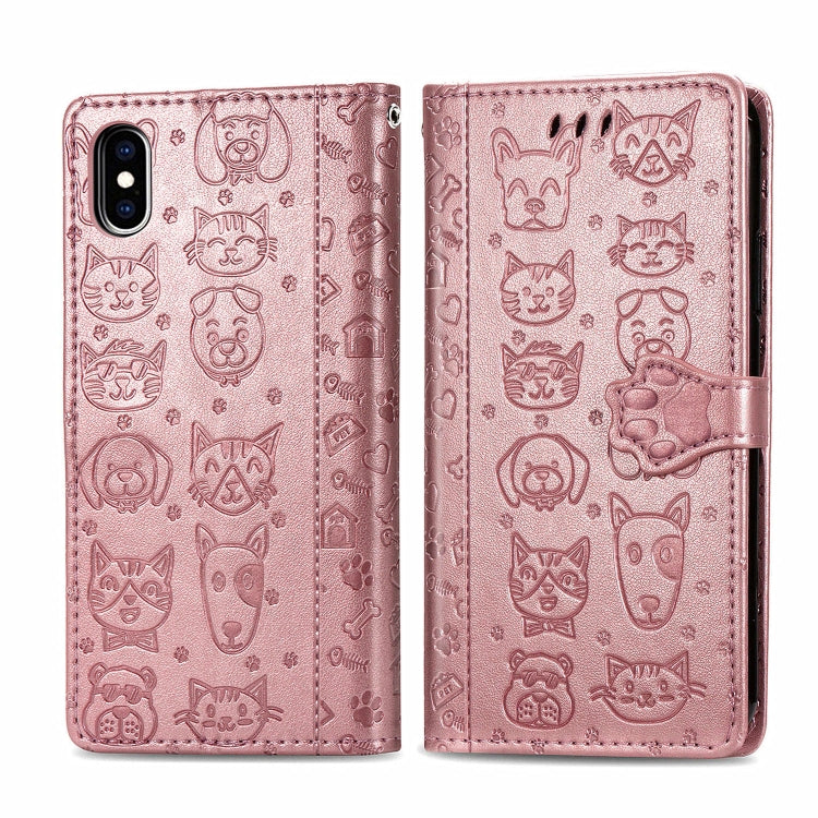 Cute Cat and Dog Embossed Horizontal Flip PU Leather Case with Holder / Card Slot / Wallet / Lanyard, For iPhone 11 Pro Max, For iPhone XS/X, For iPhone XR