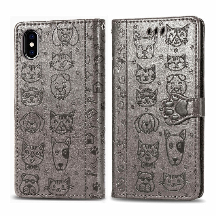 Cute Cat and Dog Embossed Horizontal Flip PU Leather Case with Holder / Card Slot / Wallet / Lanyard, For iPhone 11 Pro Max, For iPhone XS/X, For iPhone XR