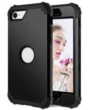 Load image into Gallery viewer, For iPhone SE 2020 Silicone + PC Three-piece Anti-drop Mobile Phone Protection Bback Cover, Black, Red, Blue, Rose Gold, Purple