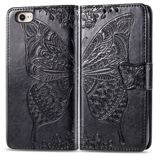 Load image into Gallery viewer, For iPhone SE (2020) Butterfly Love Flower Embossed Horizontal Flip Leather Case with Bracket / Card Slot / Wallet / Lanyard, Black, Blue, Gray, Light Purple, Rose Gold, Dark Purple, Pink