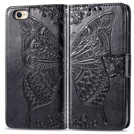 For iPhone SE (2020) Butterfly Love Flower Embossed Horizontal Flip Leather Case with Bracket / Card Slot / Wallet / Lanyard, Black, Blue, Gray, Light Purple, Rose Gold, Dark Purple, Pink