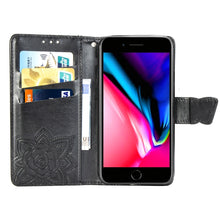 Load image into Gallery viewer, For iPhone SE (2020) Butterfly Love Flower Embossed Horizontal Flip Leather Case with Bracket / Card Slot / Wallet / Lanyard, Black, Blue, Gray, Light Purple, Rose Gold, Dark Purple, Pink