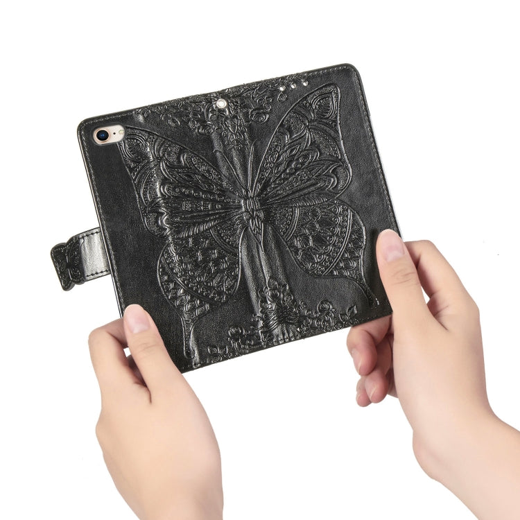For iPhone SE (2020) Butterfly Love Flower Embossed Horizontal Flip Leather Case with Bracket / Card Slot / Wallet / Lanyard, Black, Blue, Gray, Light Purple, Rose Gold, Dark Purple, Pink