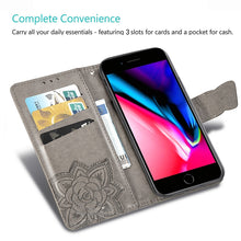 Load image into Gallery viewer, For iPhone SE (2020) Butterfly Love Flower Embossed Horizontal Flip Leather Case with Bracket / Card Slot / Wallet / Lanyard, Black, Blue, Gray, Light Purple, Rose Gold, Dark Purple, Pink