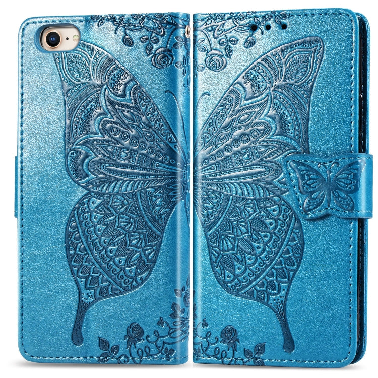 For iPhone SE (2020) Butterfly Love Flower Embossed Horizontal Flip Leather Case with Bracket / Card Slot / Wallet / Lanyard, Black, Blue, Gray, Light Purple, Rose Gold, Dark Purple, Pink