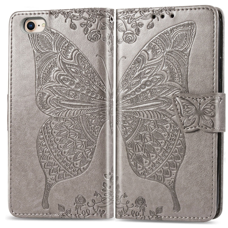 For iPhone SE (2020) Butterfly Love Flower Embossed Horizontal Flip Leather Case with Bracket / Card Slot / Wallet / Lanyard, Black, Blue, Gray, Light Purple, Rose Gold, Dark Purple, Pink