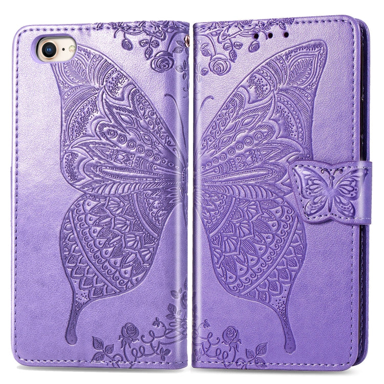 For iPhone SE (2020) Butterfly Love Flower Embossed Horizontal Flip Leather Case with Bracket / Card Slot / Wallet / Lanyard, Black, Blue, Gray, Light Purple, Rose Gold, Dark Purple, Pink