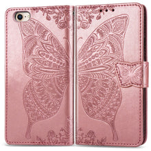 Load image into Gallery viewer, For iPhone SE (2020) Butterfly Love Flower Embossed Horizontal Flip Leather Case with Bracket / Card Slot / Wallet / Lanyard, Black, Blue, Gray, Light Purple, Rose Gold, Dark Purple, Pink