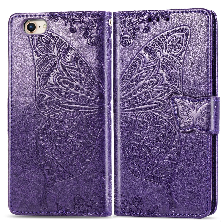 For iPhone SE (2020) Butterfly Love Flower Embossed Horizontal Flip Leather Case with Bracket / Card Slot / Wallet / Lanyard, Black, Blue, Gray, Light Purple, Rose Gold, Dark Purple, Pink