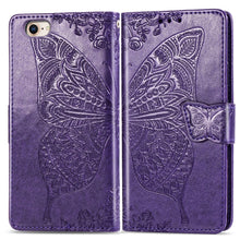 Load image into Gallery viewer, For iPhone SE (2020) Butterfly Love Flower Embossed Horizontal Flip Leather Case with Bracket / Card Slot / Wallet / Lanyard, Black, Blue, Gray, Light Purple, Rose Gold, Dark Purple, Pink