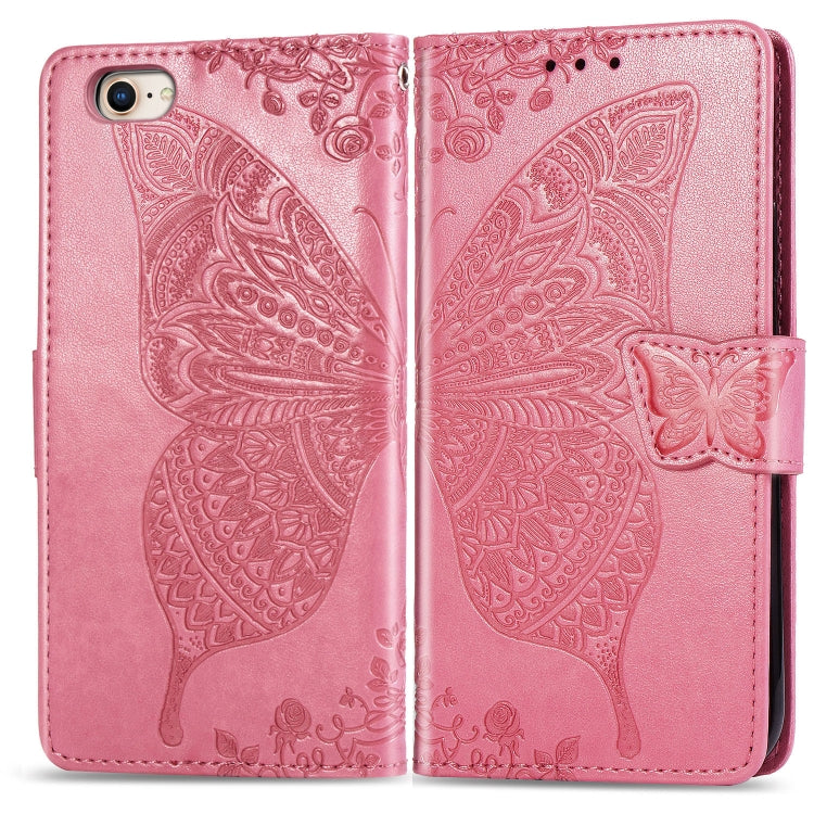 For iPhone SE (2020) Butterfly Love Flower Embossed Horizontal Flip Leather Case with Bracket / Card Slot / Wallet / Lanyard, Black, Blue, Gray, Light Purple, Rose Gold, Dark Purple, Pink