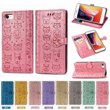 Load image into Gallery viewer, For iPhone SE (2020) Cute Cat and Dog Embossed Horizontal Flip Leather Case with Bracket / Card Slot / Wallet / Lanyard, Pink, Yellow, Gray, Gold, Blue, Green, Rose Gold, Purple
