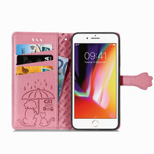 Load image into Gallery viewer, For iPhone SE (2020) Cute Cat and Dog Embossed Horizontal Flip Leather Case with Bracket / Card Slot / Wallet / Lanyard, Pink, Yellow, Gray, Gold, Blue, Green, Rose Gold, Purple