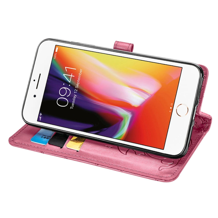 For iPhone SE (2020) Cute Cat and Dog Embossed Horizontal Flip Leather Case with Bracket / Card Slot / Wallet / Lanyard, Pink, Yellow, Gray, Gold, Blue, Green, Rose Gold, Purple