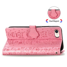 Load image into Gallery viewer, For iPhone SE (2020) Cute Cat and Dog Embossed Horizontal Flip Leather Case with Bracket / Card Slot / Wallet / Lanyard, Pink, Yellow, Gray, Gold, Blue, Green, Rose Gold, Purple