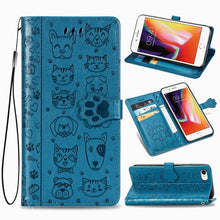 Load image into Gallery viewer, For iPhone SE (2020) Cute Cat and Dog Embossed Horizontal Flip Leather Case with Bracket / Card Slot / Wallet / Lanyard, Pink, Yellow, Gray, Gold, Blue, Green, Rose Gold, Purple