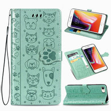Load image into Gallery viewer, For iPhone SE (2020) Cute Cat and Dog Embossed Horizontal Flip Leather Case with Bracket / Card Slot / Wallet / Lanyard, Pink, Yellow, Gray, Gold, Blue, Green, Rose Gold, Purple