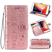 Load image into Gallery viewer, For iPhone SE (2020) Cute Cat and Dog Embossed Horizontal Flip Leather Case with Bracket / Card Slot / Wallet / Lanyard, Pink, Yellow, Gray, Gold, Blue, Green, Rose Gold, Purple