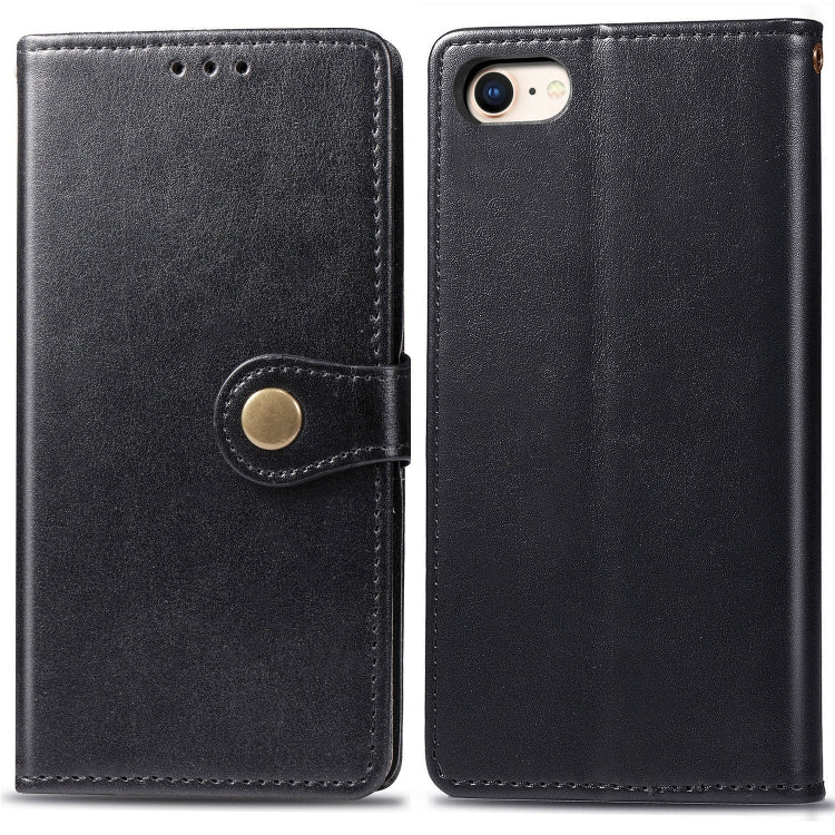 For iPhone SE (2020) Retro Solid Color Leather Buckle Phone Case with Lanyard & Photo Frame & Card Slot & Wallet & Stand Function, Black, Brown, Red, Blue, Green