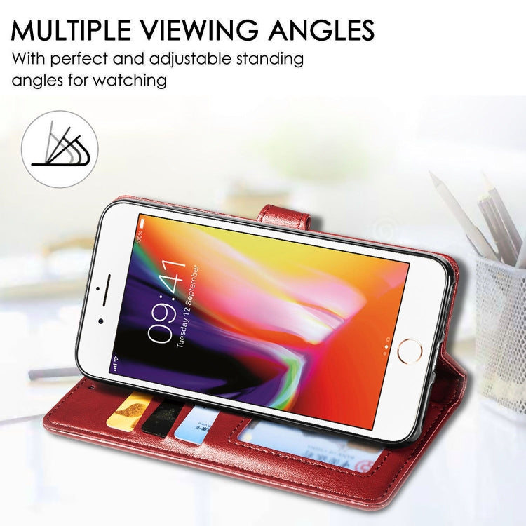 For iPhone SE (2020) Retro Solid Color Leather Buckle Phone Case with Lanyard & Photo Frame & Card Slot & Wallet & Stand Function, Black, Brown, Red, Blue, Green